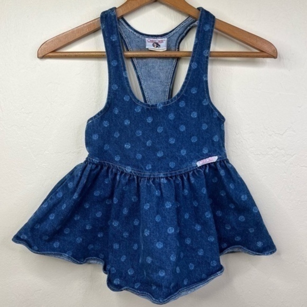 VINTAGE Cherokee jean dress Sz‎ 4 girls polka dot denims 100% cotton Made In USA